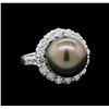 Image 1 : Pearl and Diamond Ring - 14KT White Gold