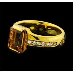 Imperial Topaz and Diamond Ring - 18KT Yellow Gold