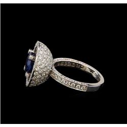 GIA Cert 3.60 ctw Sapphire and Diamond Ring - 14KT White Gold