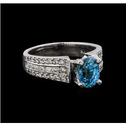 2.25 ctw Blue Zircon and Diamond Ring - 18KT White Gold