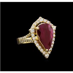 GIA C 5.98 ctw Ruby and Diamond Ring - 14KT Yellow Gold