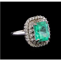 3.83 ctw Emerald and Diamond Ring - 14KT White Gold