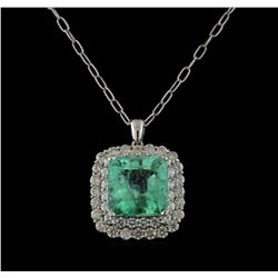 18.09 ctw Emerald and Diamond Pendant With Chain - 14KT White Gold