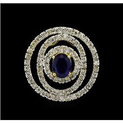 1.41 ctw Blue Sapphire and Diamond Pendant - 14KT Yellow Gold