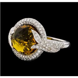 8.40 ctw Yellow Topaz and Diamond Ring - 14KT White Gold