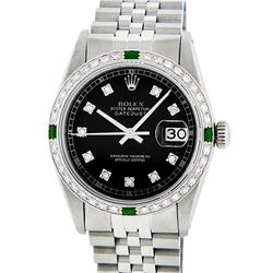 Rolex Stainless Steel 1.00 ctw Diamond and Emerald DateJust Men's Watch