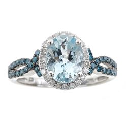 1.69 ctw Aquamarine and Diamond Ring - 14KT White Gold