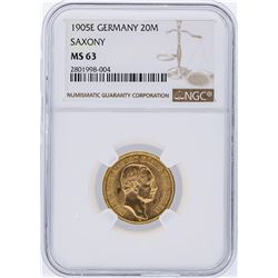 1905E NGC MS63 Germany 20M Saxony Gold Coin