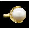 Image 1 : Pearl and Diamond Ring - 18KT Yellow Gold