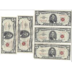 1963 $5 Red Seal Bill Lot of 10