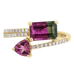 1.43 ctw Bi-Color Tourmaline and Diamond Ring - 14KT Yellow Gold