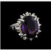 Image 1 : 7.77 ctw Amethyst and Diamond Ring - 14KT White Gold