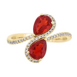 1.16 ctw Fire Opal and Diamond Ring - 14KT Yellow Gold