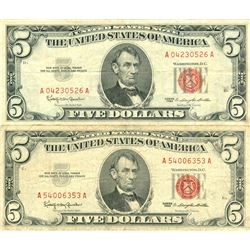 1963 $5 VG/XF Red Seal Note Lot of 2