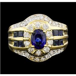 1.40 ctw Sapphire and Diamond Ring - 18KT Yellow Gold