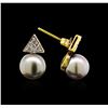 Image 2 : Pearl and Diamond Earrings - 14KT Yellow Gold