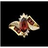 Image 2 : Garnet and Diamond Ring - 10KT Yellow Gold