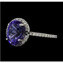 3.90 ctw Tanzanite and Diamond Ring - 14KT White Gold