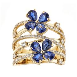 3.18 ctw Sapphire and Diamond Ring - 18KT Yellow Gold