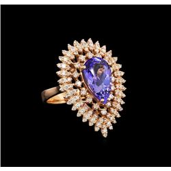 14KT Rose Gold 4.05 ctw Tanzanite and Diamond Ring