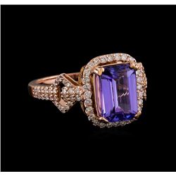 3.20 ctw Tanzanite and Diamond Ring - 14KT Rose Gold