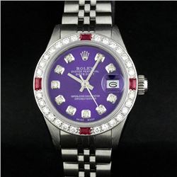 Rolex Stainless Steel Purple Diamond and Ruby DateJust Watch