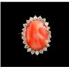 Image 2 : 8.10 ctw Coral and Diamond Ring - 14KT Rose Gold