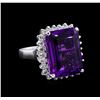 Image 1 : 13.08 ctw Amethyst and Diamond Ring - 14KT White Gold