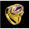 Image 4 : 6.92 ctw Kunzite and Diamond Ring - 18KT Yellow Gold