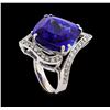 Image 4 : GIA Cert 23.29 ctw Tanzanite and Diamond Ring - 14KT White Gold