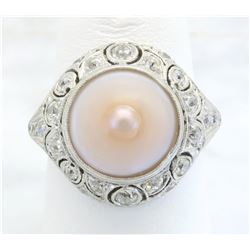 0.74 ctw Vintage Pearl and Diamond Ring - Platinum