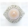 Image 1 : 0.74 ctw Vintage Pearl and Diamond Ring - Platinum