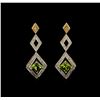 Image 1 : 3.40 ctw Peridot and Diamond Earrings - 14KT Yellow Gold