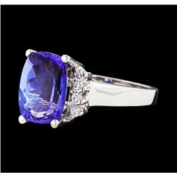 3.36 ctw Tanzanite and Diamond Ring - 14 KT White Gold