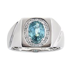 2.73 ctw Blue Zircon and Diamond Ring - 14KT White Gold