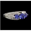 Image 1 : 1.00 ctw Tanzanite and Diamond Ring - 10KT White Gold