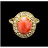 Image 2 : 14KT Yellow Gold 3.16 ctw Coral and Diamond Ring