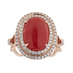 3.28 ctw Coral and Diamond Ring - 14KT Rose Gold