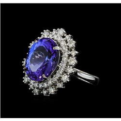 8.11 ctw Tanzanite and Diamond Ring - 14KT White Gold