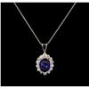 Image 1 : 4.28 ctw Tanzanite and Diamond Pendant With Chain - 14KT White Gold