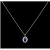 Image 2 : 4.28 ctw Tanzanite and Diamond Pendant With Chain - 14KT White Gold