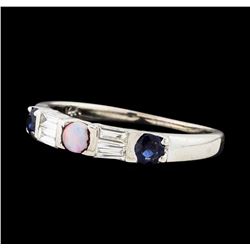 0.50 ctw Sapphire, Opal and Diamond Ring - 14KT White Gold