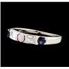 Image 1 : 0.50 ctw Sapphire, Opal and Diamond Ring - 14KT White Gold