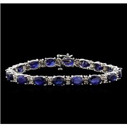 23.22 ctw Blue Sapphire and Diamond Bracelet - 14KT White Gold