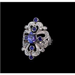 1.42 ctw Tanzanite, Sapphire and Diamond Ring - 14KT White Gold