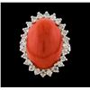 Image 2 : 9.80 ctw Coral and Diamond Ring - 14KT White Gold