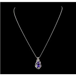 3.80 ctw Tanzanite and Diamond Pendant With Chain - 14KT White Gold