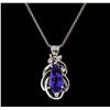 Image 2 : 3.80 ctw Tanzanite and Diamond Pendant With Chain - 14KT White Gold