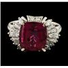 Image 2 : 4 ctw Pink Tourmaline and Diamond Ring - Platinum