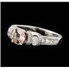 Image 1 : 0.64 ctw Morganite and Diamond Ring - 18KT White Gold